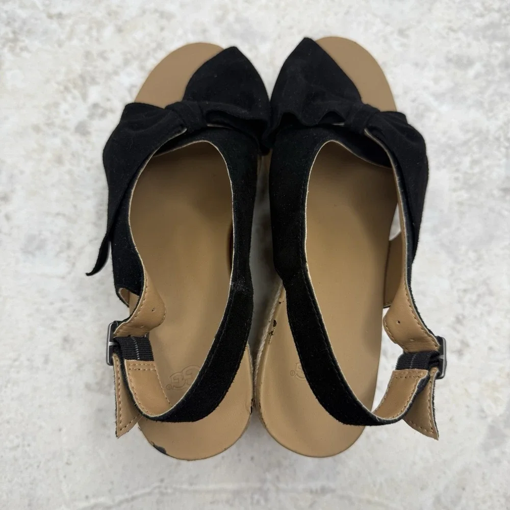 UGG Camilla Women's Size 7 Black Suede Bow Espadrille Wedge Sandals Slingback